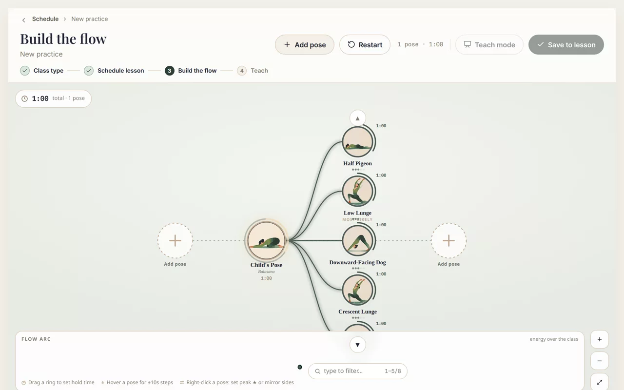 Branch pose by pose on the timeline flow builder
